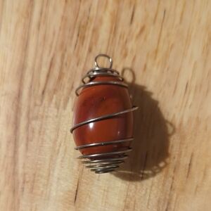 Handcrafted Brown Stone Pendant Wrapped in Silver Wire